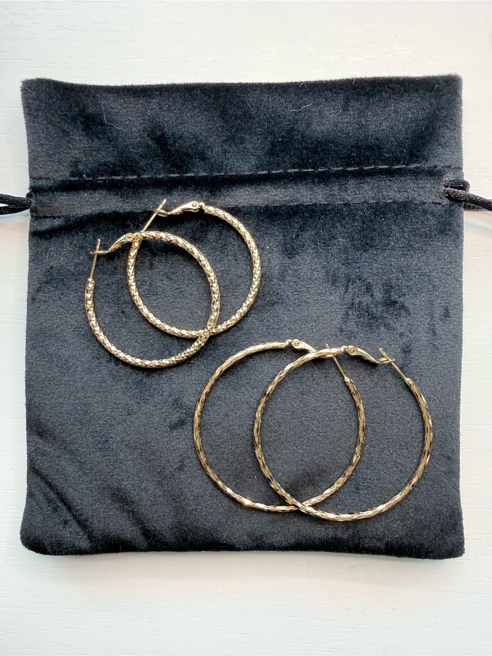 Textured Gold Hoop Earrings - Set of 2 Pairs gold plated like new